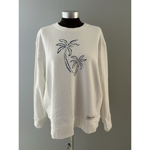 Life Is Good Sweatshirt Womens XL White Palm Trees Heavyweight Relaxed Fit - Picture 1 of 15